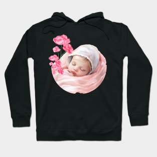 Cute Girl Baby Girl With Pink Wild Flowers . Hoodie